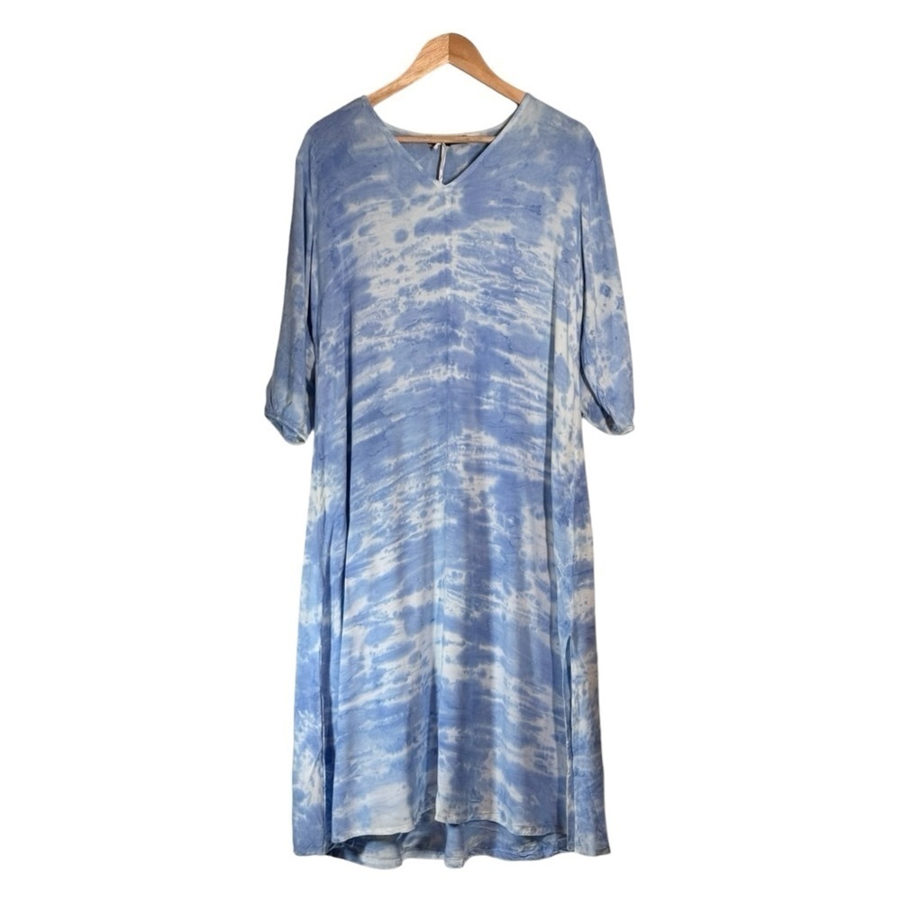 Yana K Hazel Dress in Light Blue Rayon Chaliss Tie Dye NWT